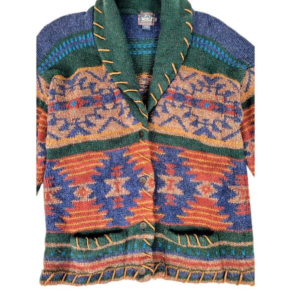 VTG 90s Woolrich Sweater Aztec Design Shawl Collar Cardigan Men's Sz L - Picture 5 of 8